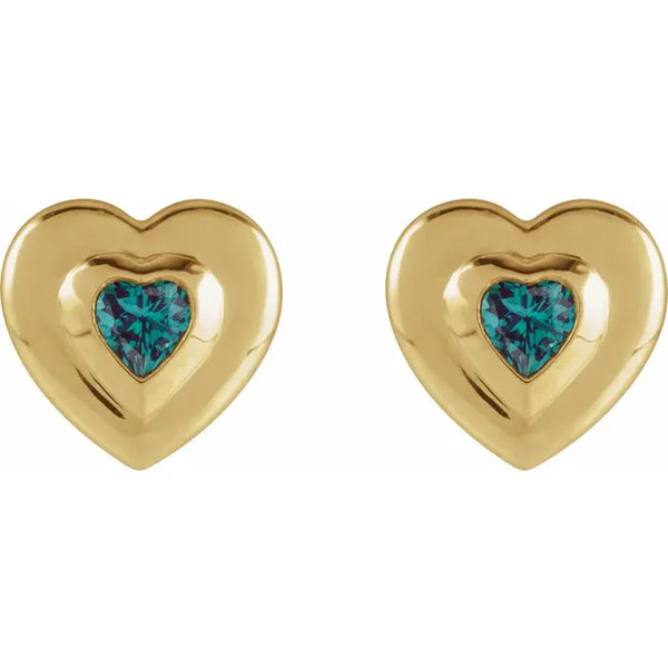 14K Yellow Heart Stud Earrings