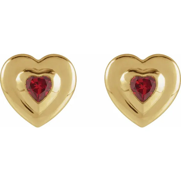14K Yellow Heart Stud Earrings