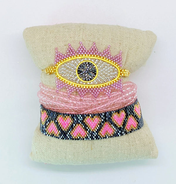 Pink Hearts Miyuki Bracelets Set