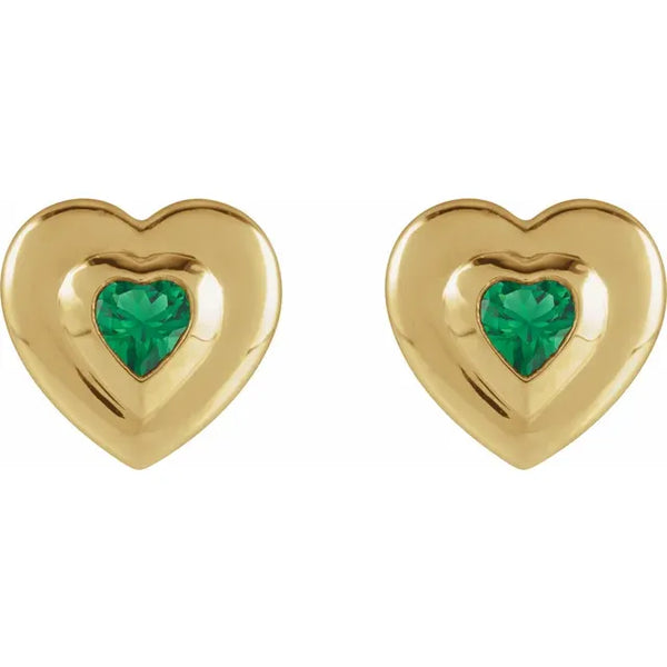 14K Yellow Heart Stud Earrings